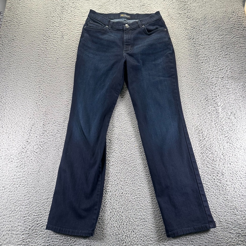 Lee Jeans Women 10 Blue Cotton Denim Straight Mid-Rise Relaxed Fit Faded Stretch